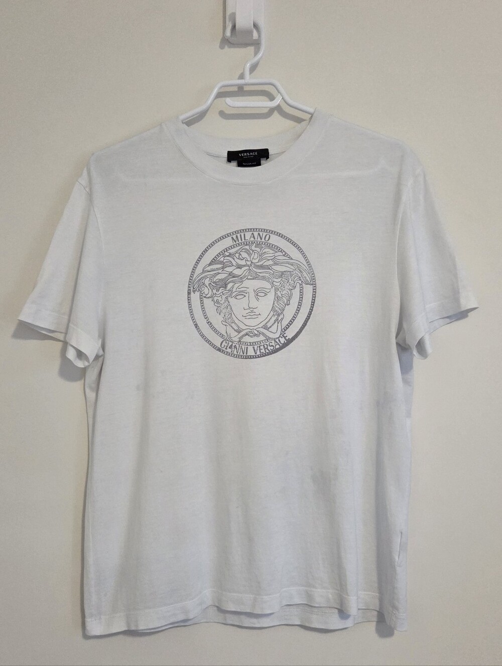 Versace White Tayor Fit  Printed Cotton Jersey Medusa Head T-Shirt